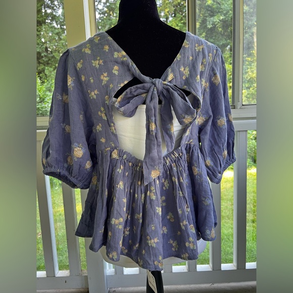 Free People Floral Puff Sleeve Top - Blue - Picture 4 of 8
